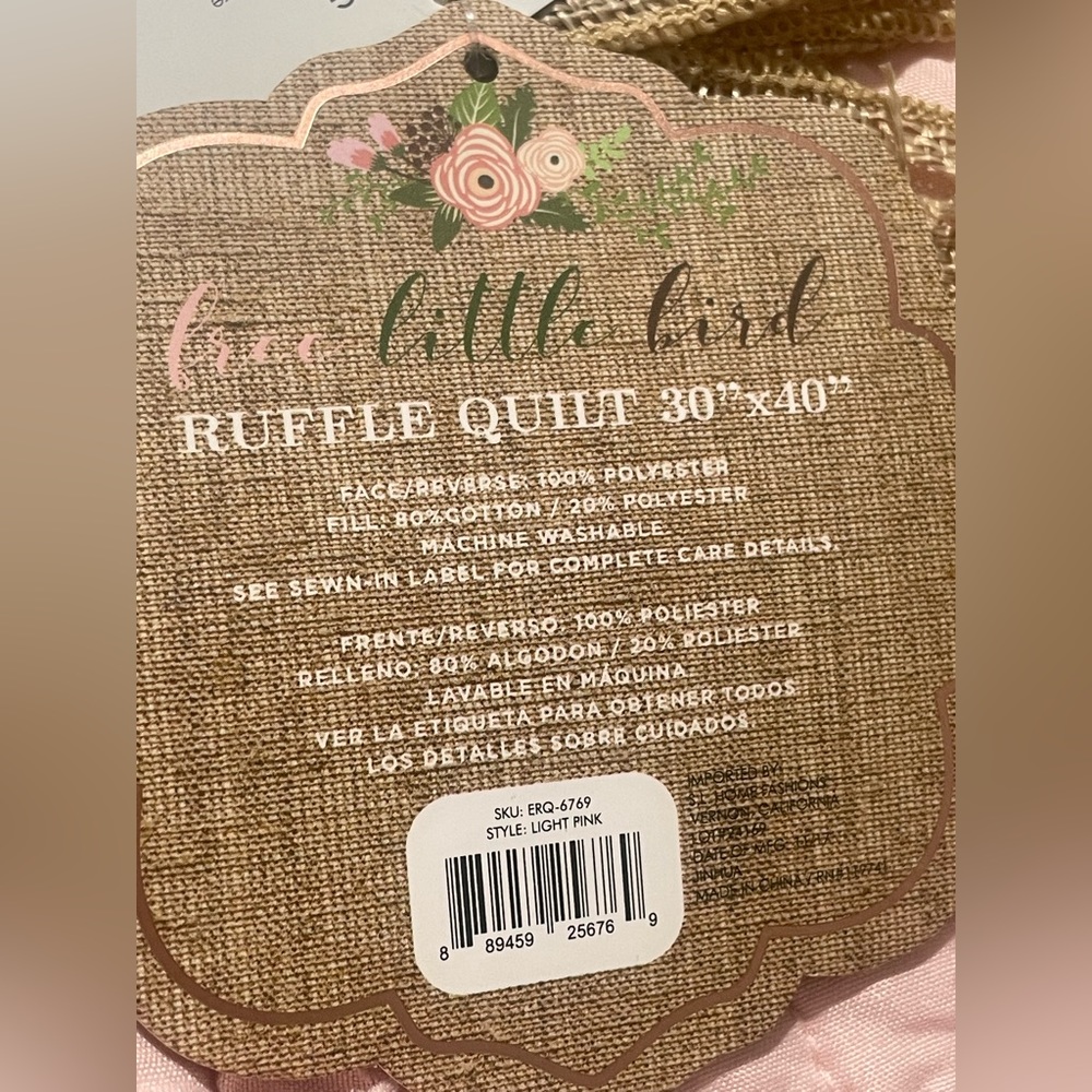 NEW Free Little BIrd Ruffle Baby Quilt Pink - Picture 8 of 8